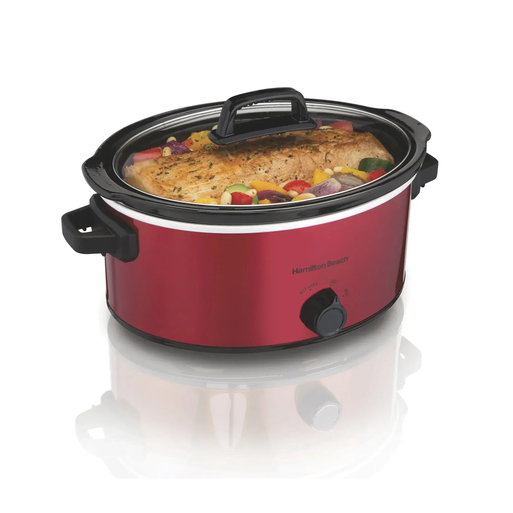 Hamilton Beach 6 Qt Slow Cooker, Stoneware Crock with Removable Pot, Red - USA MEGA SHOP