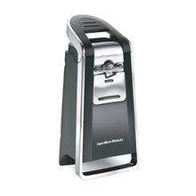 Black and stainless automatic can opener with smooth-edge cutting mechanism