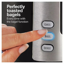 2-slice toaster control panel with Cancel, Bagel, and Defrost buttons