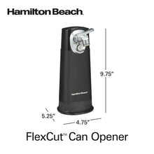 Black FlexCut can opener with chrome cutting head and product size markings