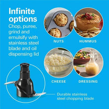 Cordless food chopper blade stem with stainless chopping blade in clear container