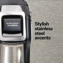 Hamilton Beach FlexBrew coffee maker with stainless steel lift-to-open accents