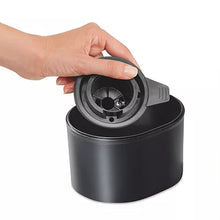 Black coffee maker with removable filter basket insert and lid