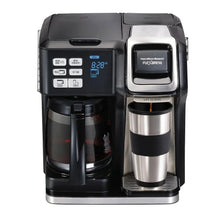 Black 3-way coffee maker with control panel, carafe and pod brewer