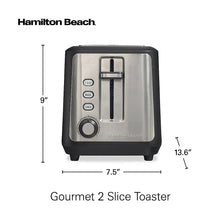 2-slice toaster with stainless front panel, black housing, and browning control knob