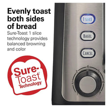 Toaster control panel with Sure-Toast, bagel, cancel buttons, and browning knob