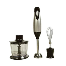 Stainless steel hand blender with whisk attachment and 3-cup chopping bowl