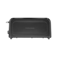 Hamilton Beach long-slot toaster in dark gray with front crumb tray panel