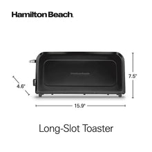Long-slot toaster in dark housing with side lever and control feet