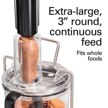 Food processor feed tube with extra-large round opening and clear lid