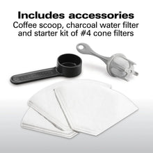 Coffee maker accessory set: scoop, charcoal water filter, and #4 cone paper filters