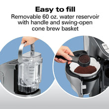 Coffee maker with removable water reservoir and swing-open cone brew basket
