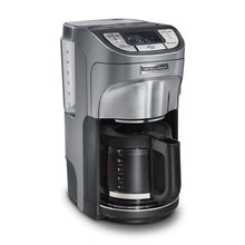 Brushed steel 12-cup programmable coffee maker with black carafe and LCD control panel