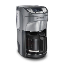 12-cup programmable coffee maker with stainless steel body and digital control panel