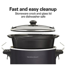 Hamilton Beach slow cooker with glass lid and black stoneware crock