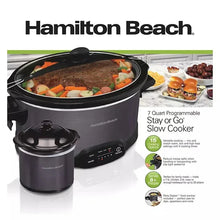 Hamilton Beach 7-quart programmable slow cooker with included food warmer, black