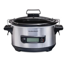 6-quart programmable slow cooker with black lid and LCD temperature display