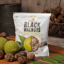 Hammons black walnuts package with large pieces and green leaf graphics