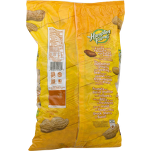 Hampton Farms unsalted roasted in-shell peanuts bag, back panel with product and nutrition text.