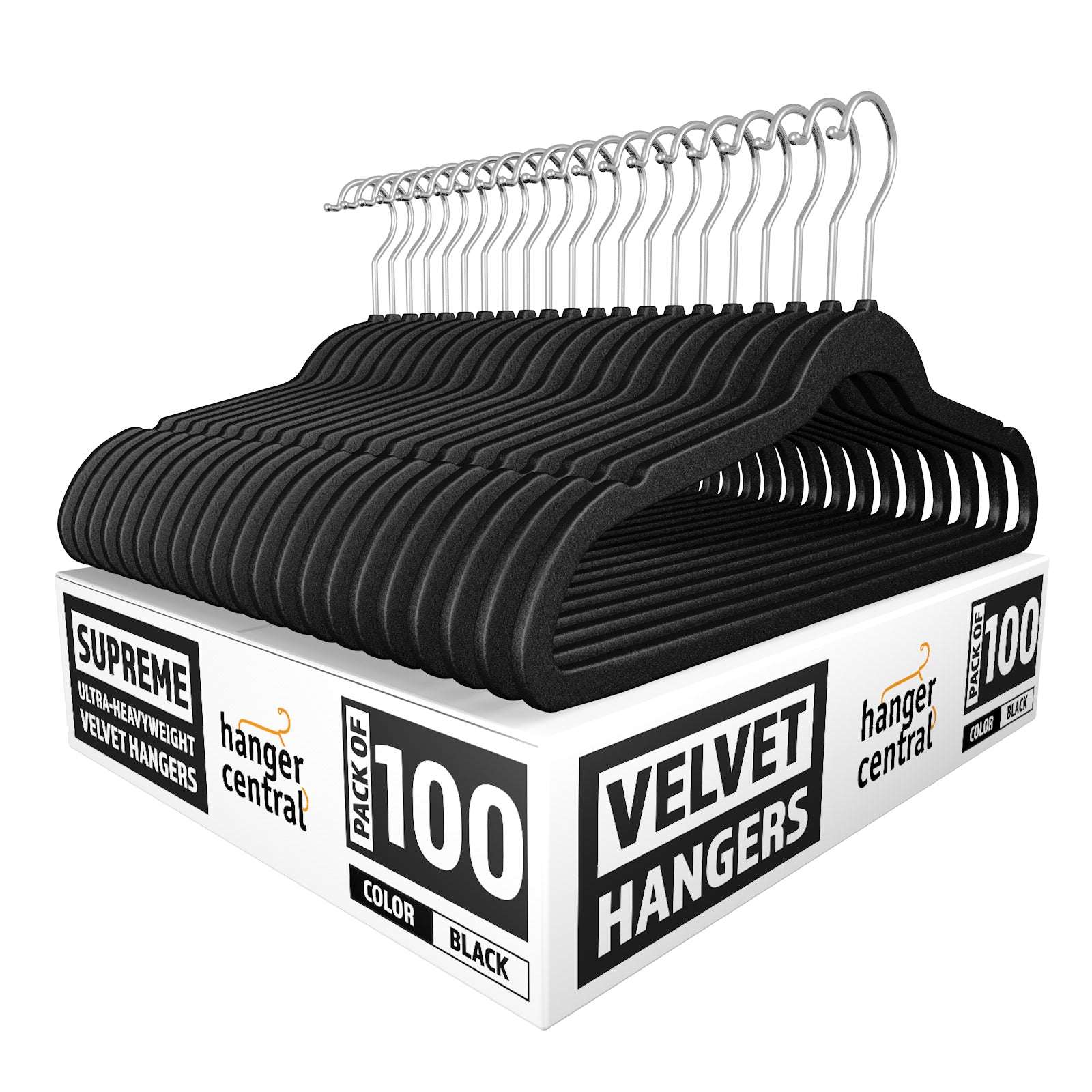 Hanger Central 25 pack 17 Inch Black Velvet Clothes Hangers with Swivel Hook