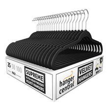 Black velvet clothes hangers, 17 inch, swivel hook, 25-pack set