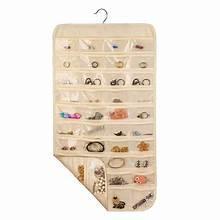 Hanging Jewelry Organizer, 80-Pocket, Dual-Sided, Natural Canvas, for Earrings, Bracelets, Rings, Accessories, Space-Saving Storage Display (Beige)