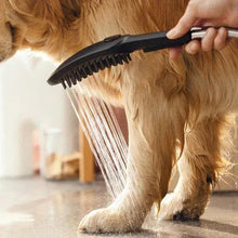 Handheld dog showerhead delivering a wide spray to the dog