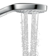Chrome overhead showerhead with dense rain spray, wide coverage
