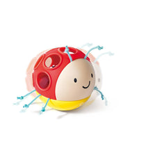 Ladybug baby rattle, red shell with yellow base and blue dangling arms