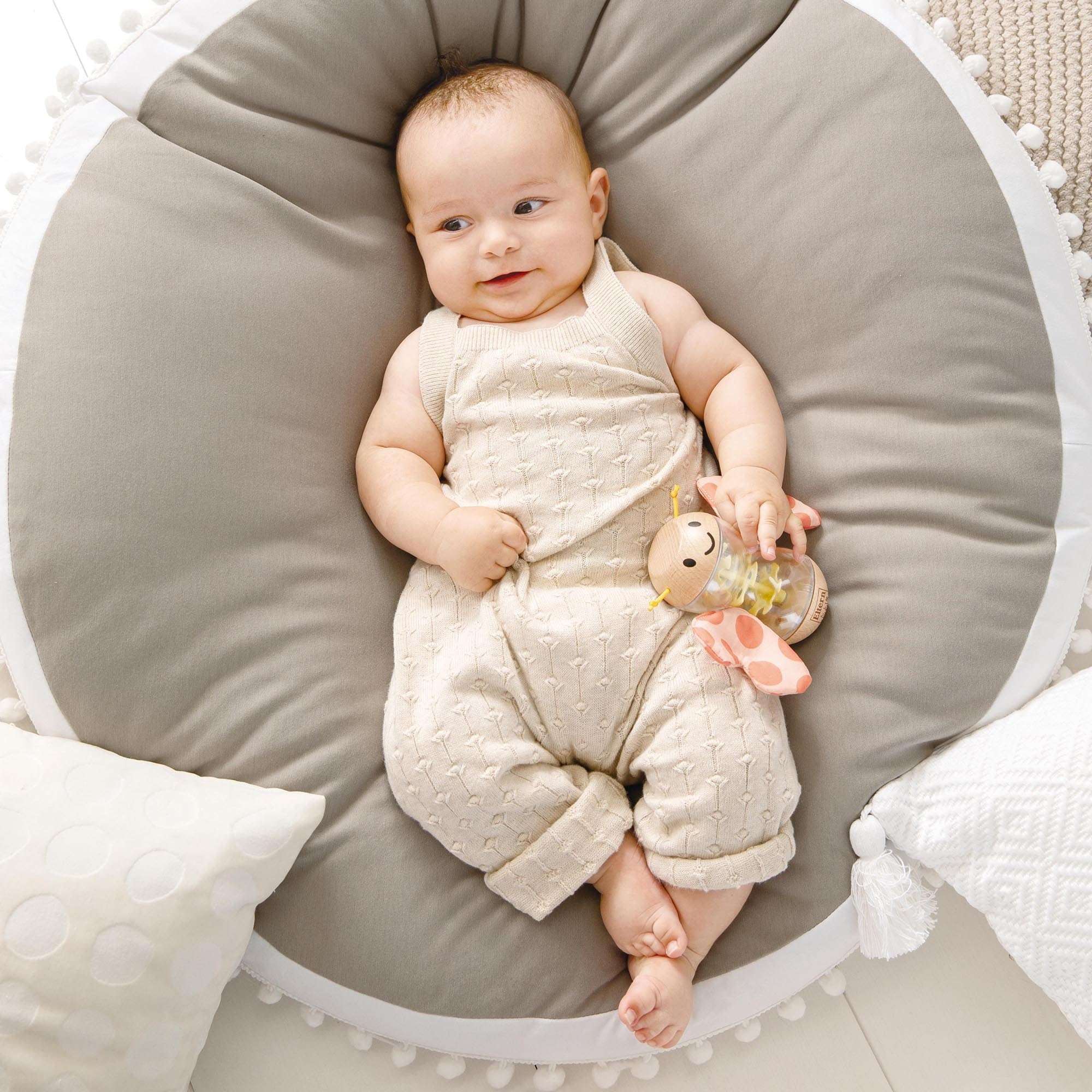 Hape: Butterfly Rainmaker Robert - Soft Peach Colored Baby Teether & Shaker Toy, Detachable Wings, Sensory Play, Infant-Baby-Toddler Ages 0mo+