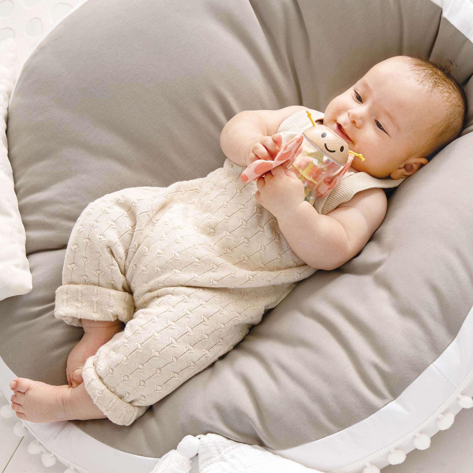 Hape: Butterfly Rainmaker Robert - Soft Peach Colored Baby Teether & Shaker Toy, Detachable Wings, Sensory Play, Infant-Baby-Toddler Ages 0mo+