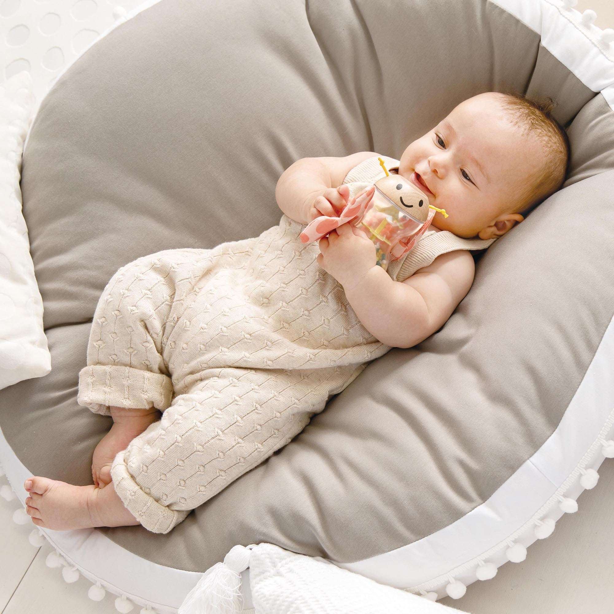 Hape: Butterfly Rainmaker Robert - Soft Peach Colored Baby Teether & Shaker Toy, Detachable Wings, Sensory Play, Infant-Baby-Toddler Ages 0mo+