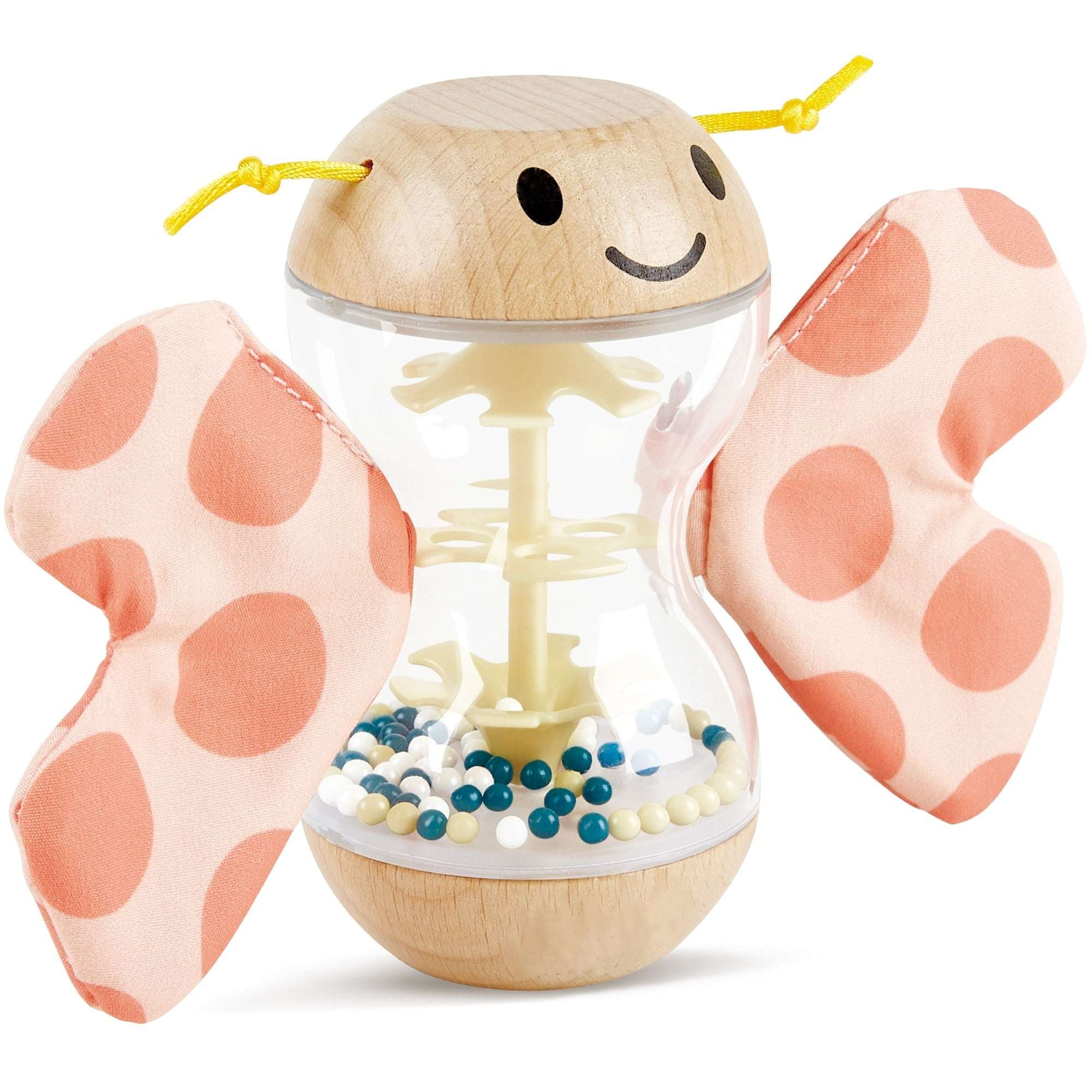 Hape: Butterfly Rainmaker Robert - Soft Peach Colored Baby Teether & Shaker Toy, Detachable Wings, Sensory Play, Infant-Baby-Toddler Ages 0mo+