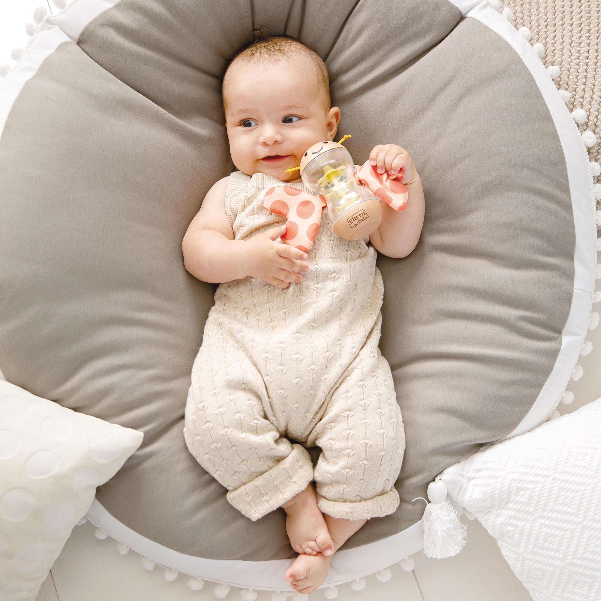 Hape: Butterfly Rainmaker Robert - Soft Peach Colored Baby Teether & Shaker Toy, Detachable Wings, Sensory Play, Infant-Baby-Toddler Ages 0mo+