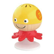 Yellow octopus stay-put rattle with smiling face and red tentacles
