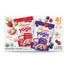 HappyBABY Yogis variety pack box with strawberry and mixed berry pouches