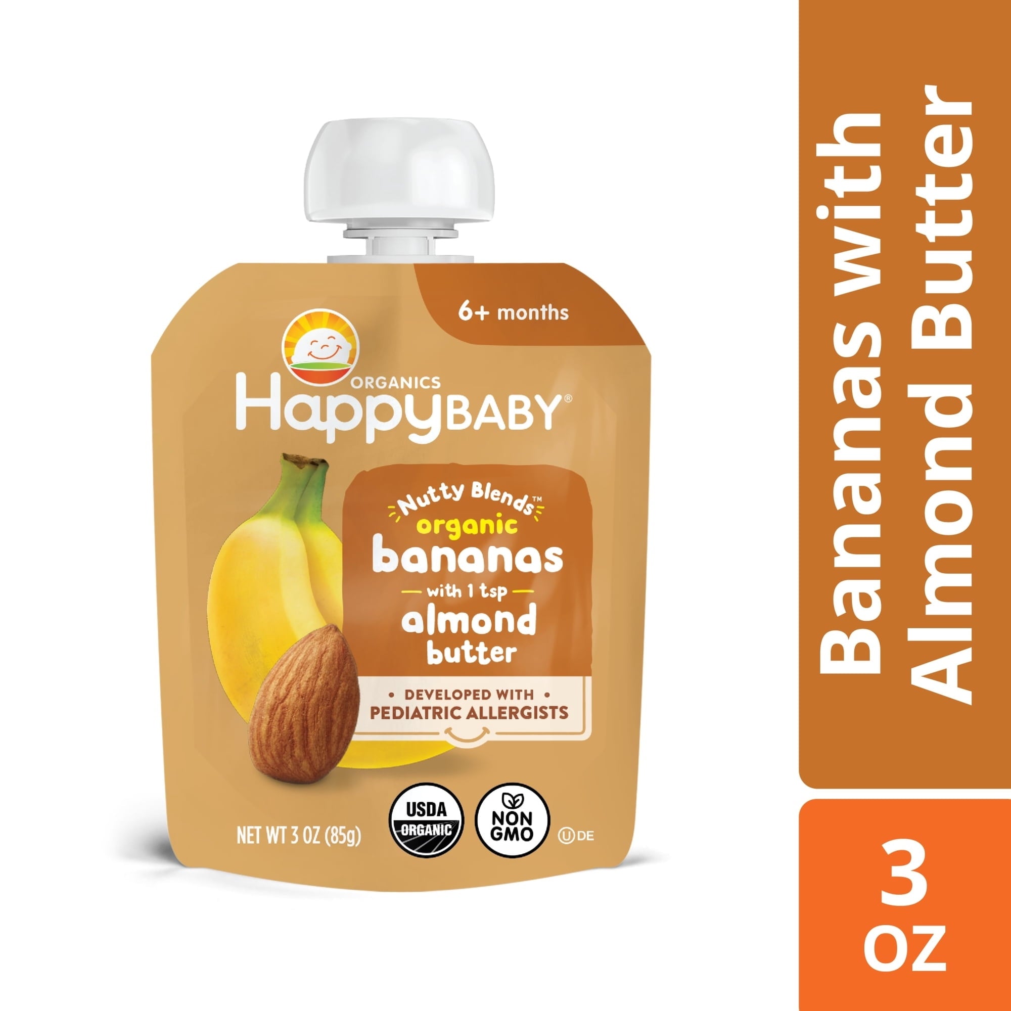Happy Baby Nutty Blends, Stage 2 Organic Baby Food, Bananas & Almond Butter, 3 oz. Pouch