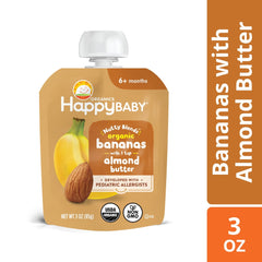 Happy Baby Nutty Blends, Stage 2 Organic Baby Food, Bananas & Almond Butter, 3 oz. Pouch