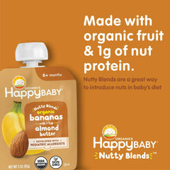 Happy Baby Nutty Blends, Stage 2 Organic Baby Food, Bananas & Almond Butter, 3 oz. Pouch