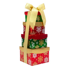 Happy Holidays Snowflake Tower of Sweets 4-Tier Tower, 1.92 lbs Total, Pre-Order - USA MEGA SHOP