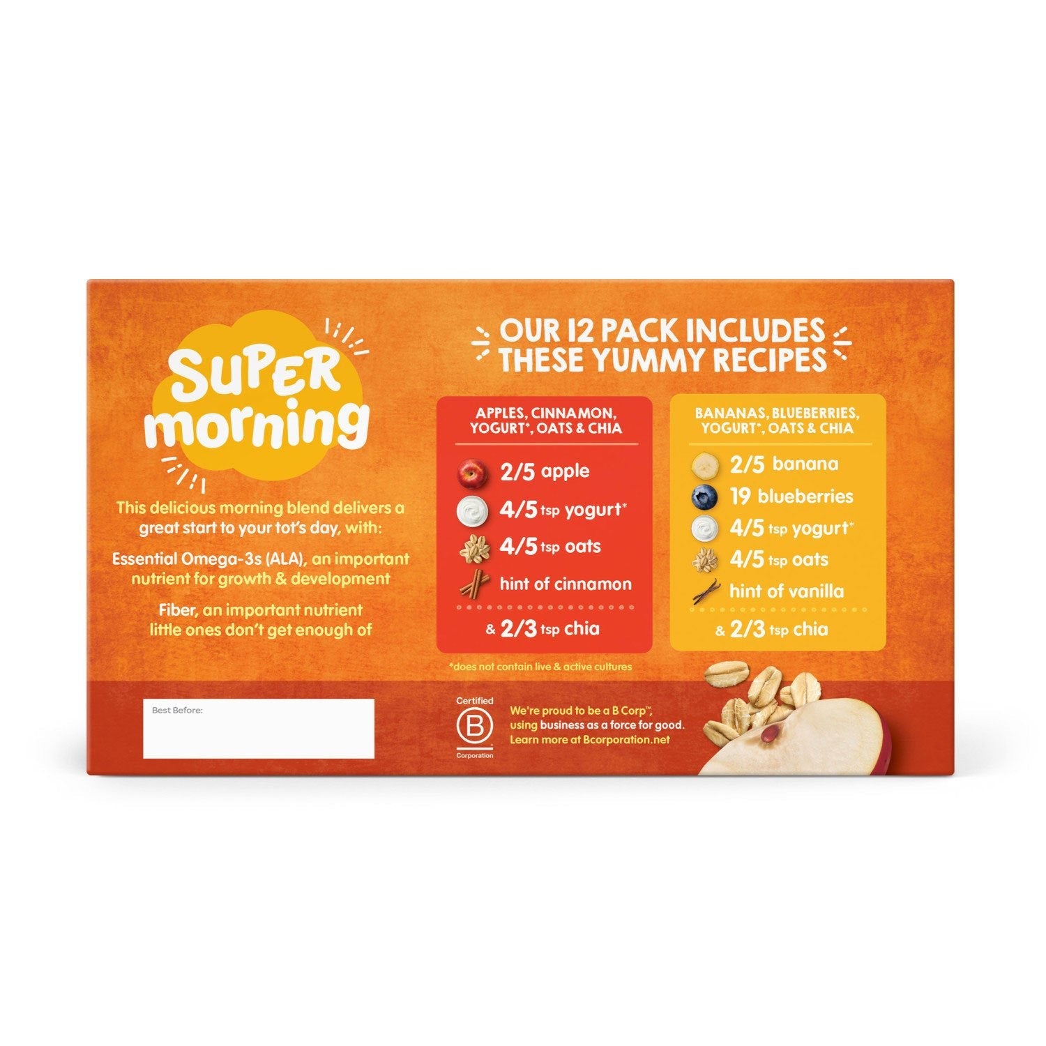 HappyTOT Organics Super Morning Pouch, Apple Cinnamon and Blueberry Banana Variety Pack, 12 ct., 4 oz.