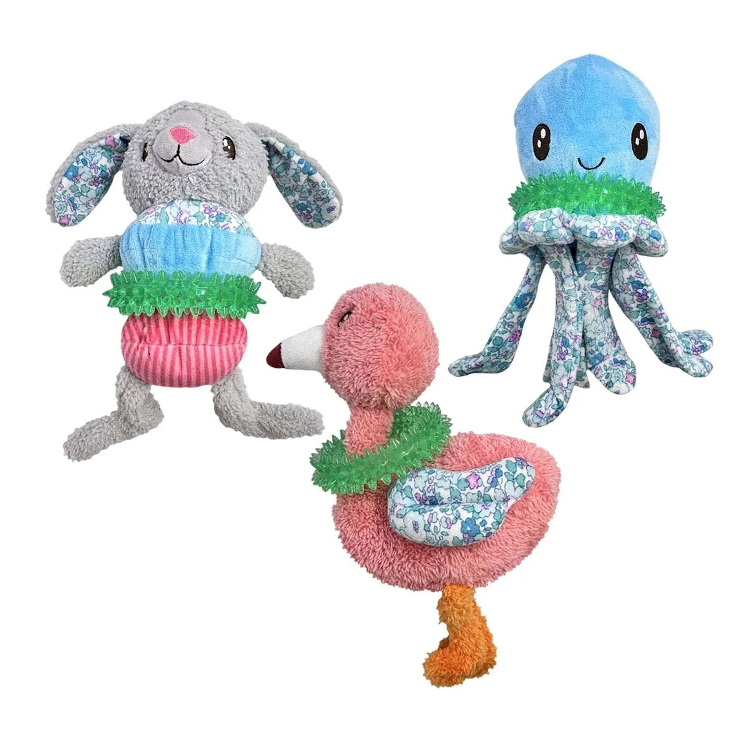 Happy Tails Ring Rascals, Flamingo, Octopus, Rabbit Dog Toys, 3-count - USA MEGA SHOP