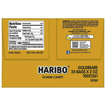 Haribo Goldbears gummy candy box, nutrition facts panel and barcode
