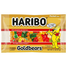 Haribo Goldbears gummy candy pocket size box, yellow front with bear graphics
