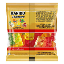 HARIBO Goldbears candy bag back panel with flavor list and ingredients text