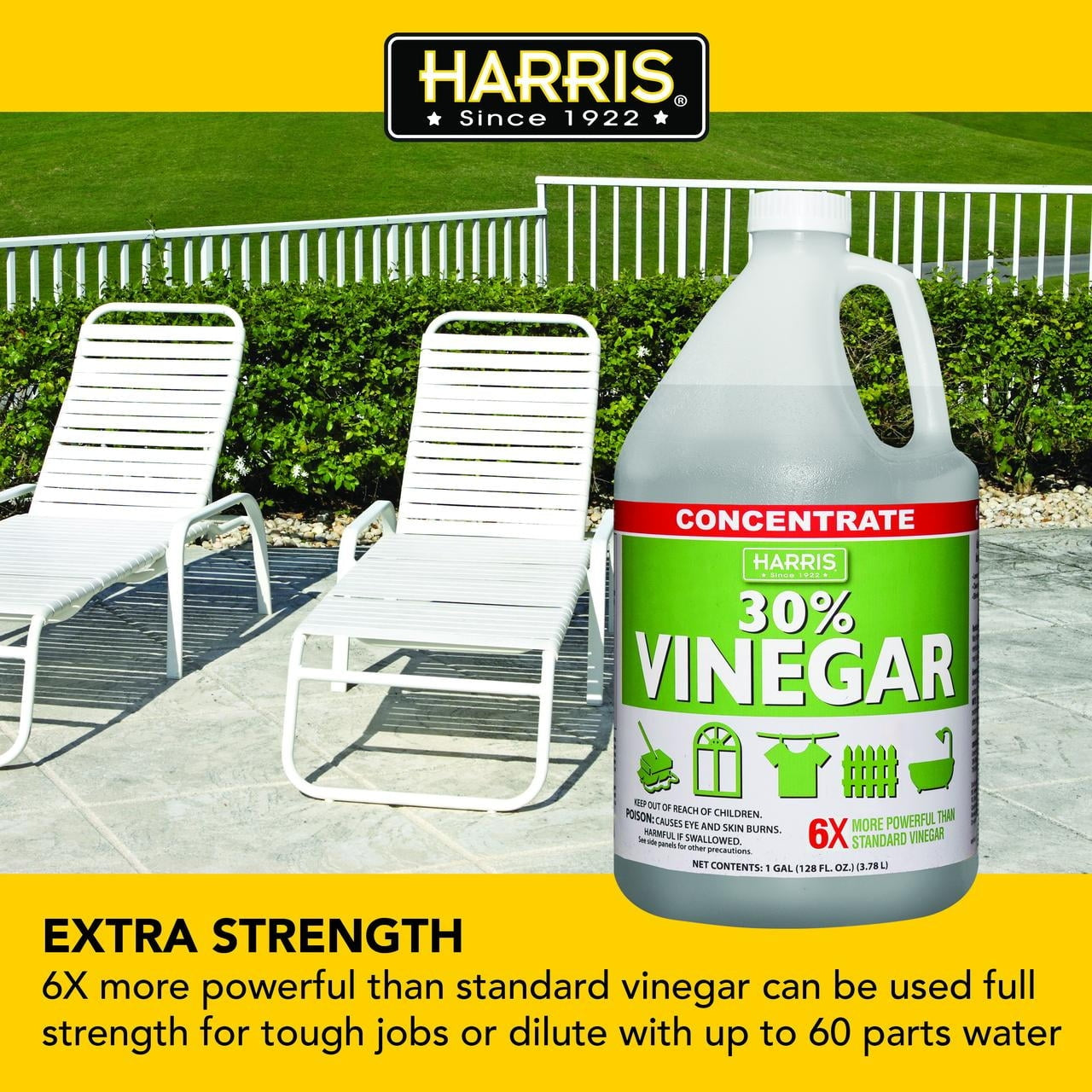 Harris 30% Concentrated Vinegar, Multi-Purpose Use for Home and Outdoor, 1 Gallon