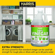 Harris 30% concentrated vinegar bottle in laundry room with red-green label