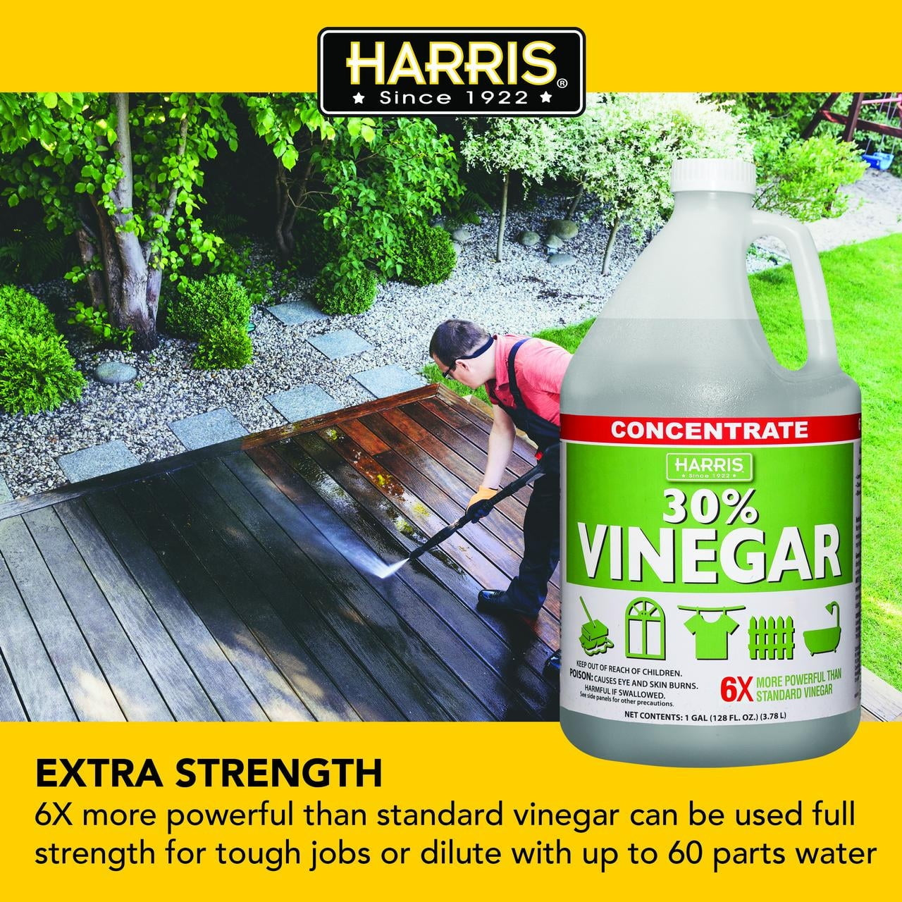 Harris 30% Concentrated Vinegar, Multi-Purpose Use for Home and Outdoor, 1 Gallon