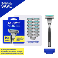 Razor handle bundle with 14 blade refills and 5-blade cartridges