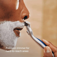 Precision facial trimmer with blue guard attachment for close, hard-to-reach areas